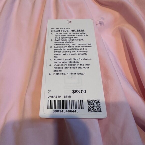 Lululemon Court Rival High-Rise Skirt Regular Strawberry Milkshake Size 2 - Picture 6 of 7